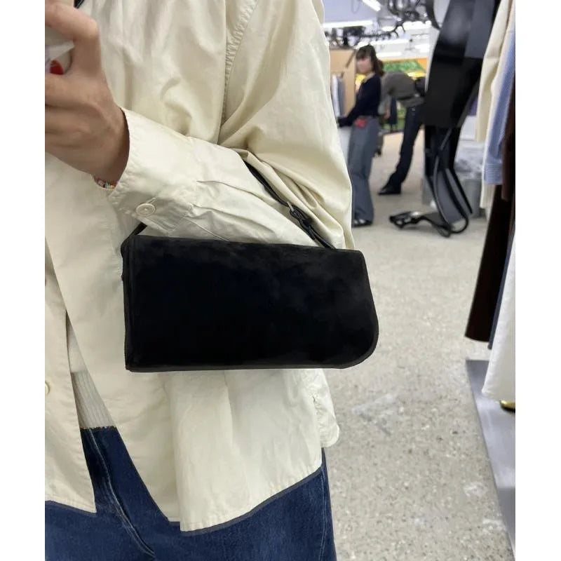 Women Suede Mini Crossbody Bag Soft Cowhide One Shoulder Handbag