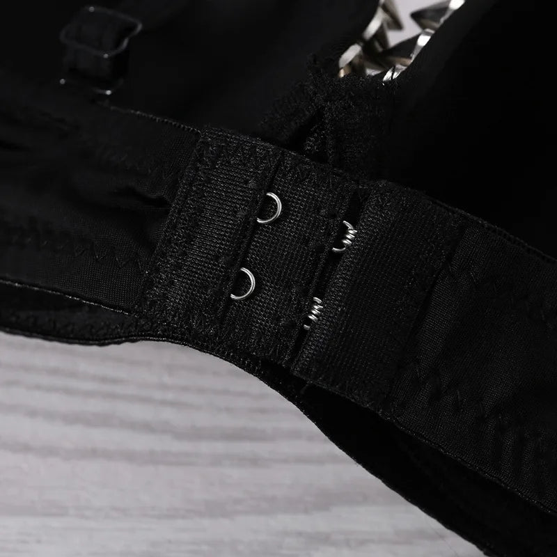Women Punk Rivet Bralette Gothic Push Up Bra Top Sexy Lingerie Nightclub Party Wear