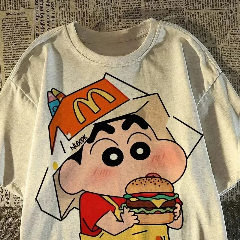 Women Crayon Shin Print Oversized T Shirt Y2K Harajuku Casual Streetwear Top