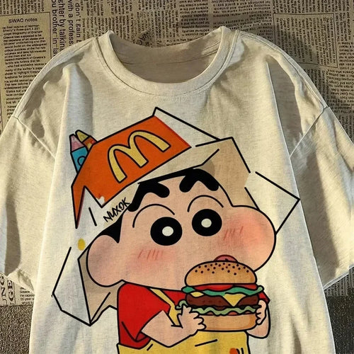 Women Crayon Shin Print Oversized T Shirt Y2K Harajuku Casual Streetwear Top