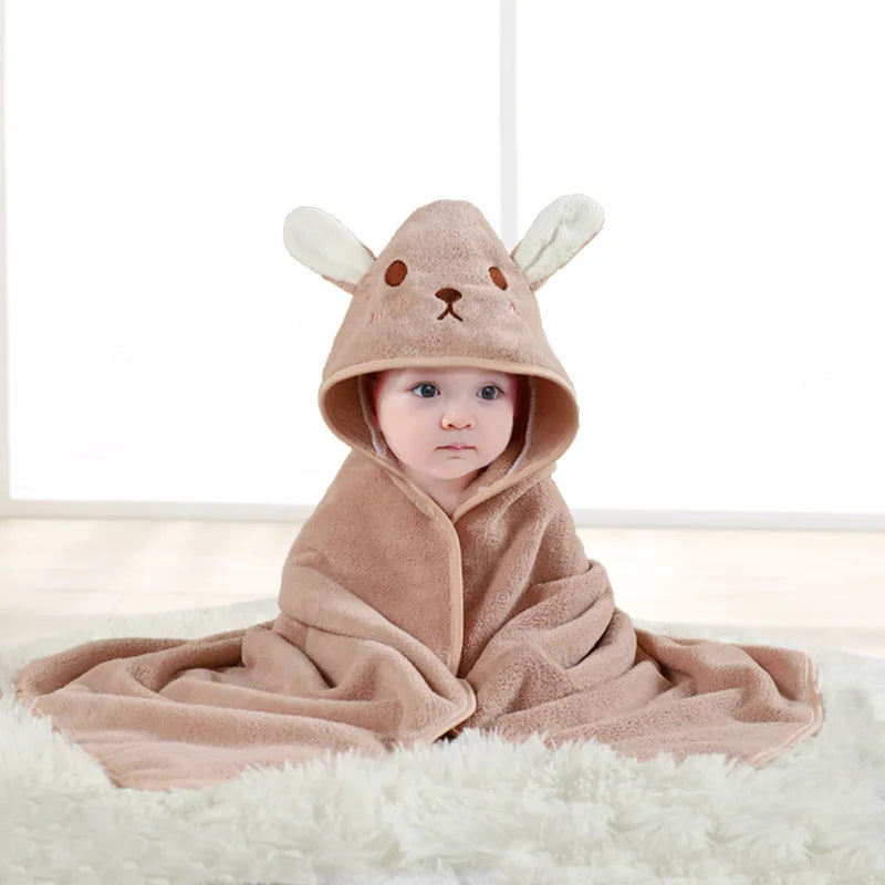 Baby Hooded Bathrobe Towel Blanket Coral Fleece Toddler Swaddle Kids Bath Wrap