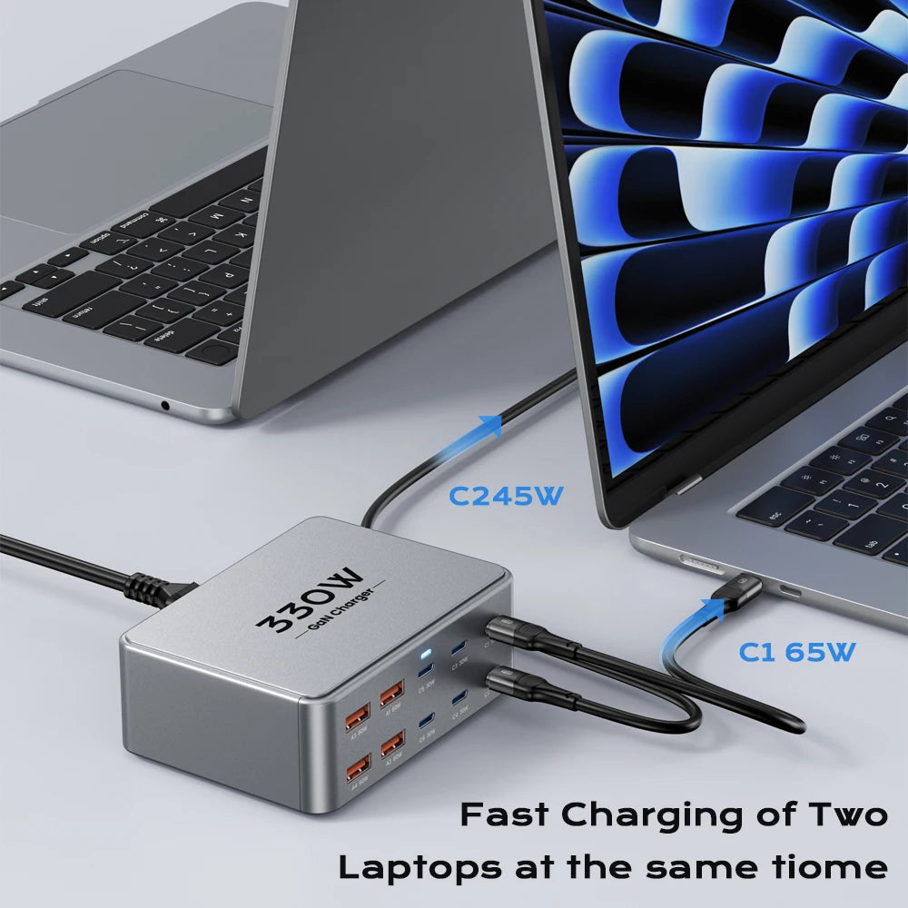 330W USB C GaN Fast Charging Station Multiport PD PPS QC Charger Laptop Phone Tablet