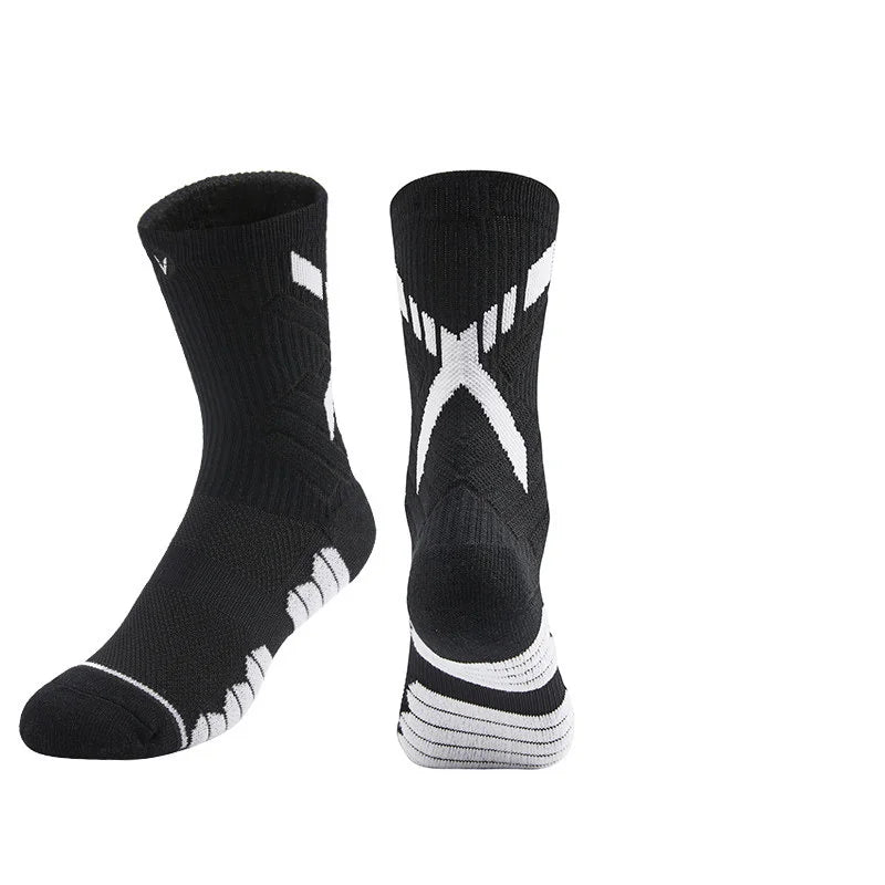 Veidoorn Sport Socks Mid Calf Thick Cushion Non Slip Running Basketball Cycling Socks