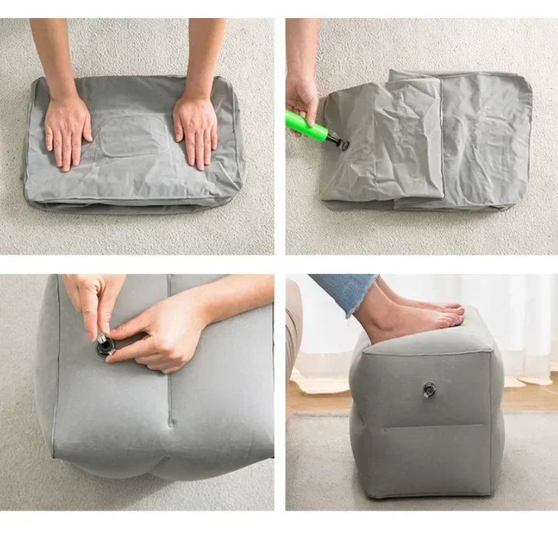 Inflatable Travel Footrest Pillow for Airplane Car Bus