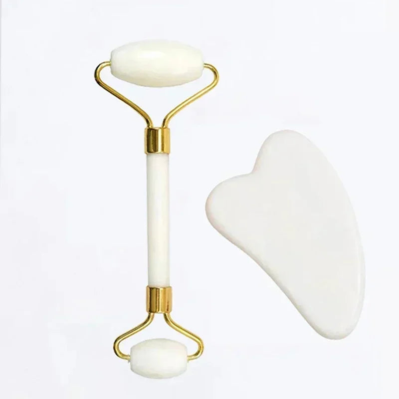 Natural Jade Roller Gua Sha Face Neck Massager Stone Spa Lifting Tool Set