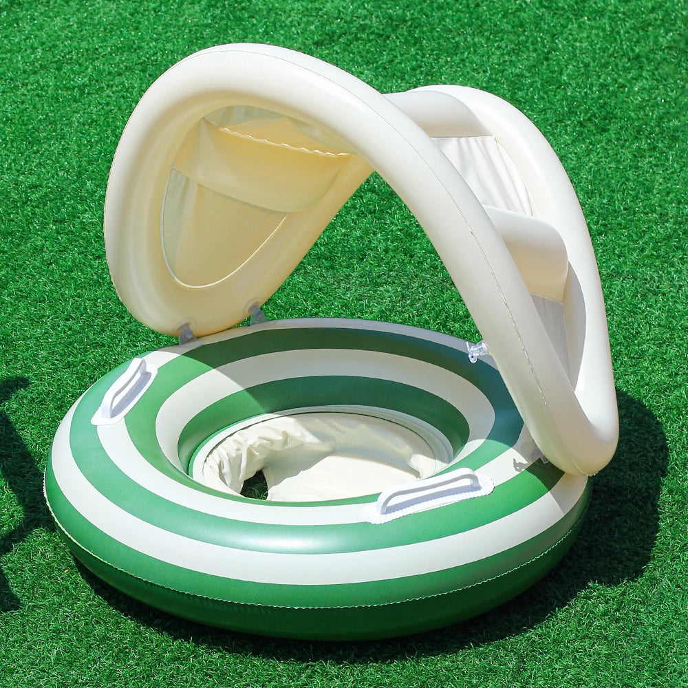 Retro Striped Inflatable Swim Ring with Handles
