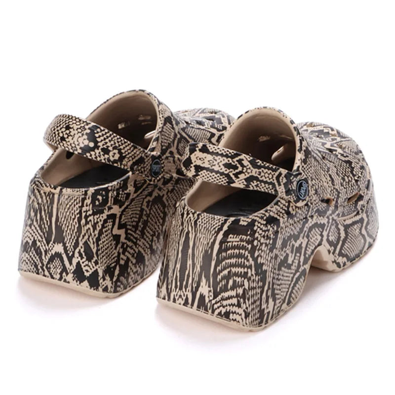 Women’s Leopard Platform Clogs Closed Toe Thick Sole Wedge Sandals