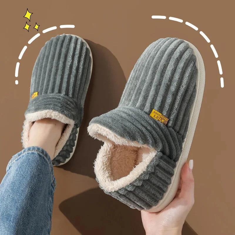 Cozy Plush Slippers Warm Fleece Lined Indoor House Shoes Soft Comfortable Winter Slippers for Men Women