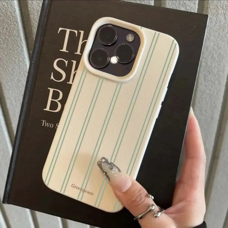 Green Stripe Lichee Pattern Silicone iPhone Case