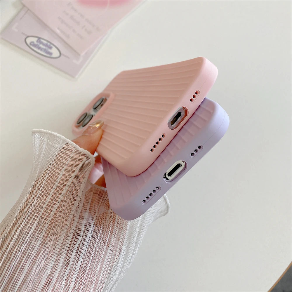 Macaron Ribbed Solid Color Durable iPhone Case