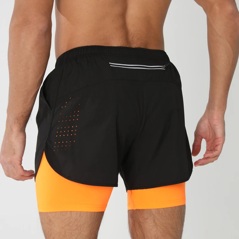 Men 2-in-1 Double Layer Running Shorts Quick Dry Gym Fitness Training Shorts