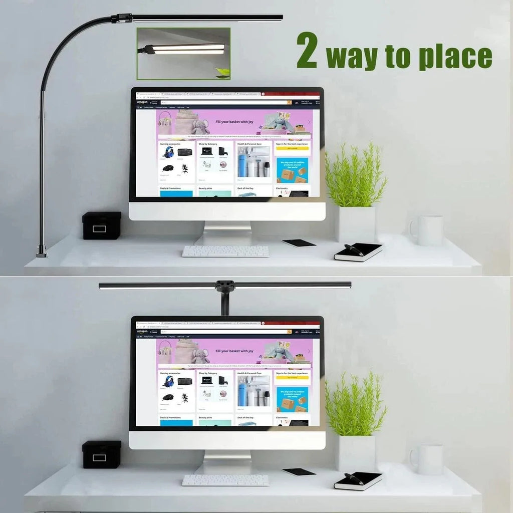 Single Double Head Dimmable LED Clip Desk Lamp for Office Reading