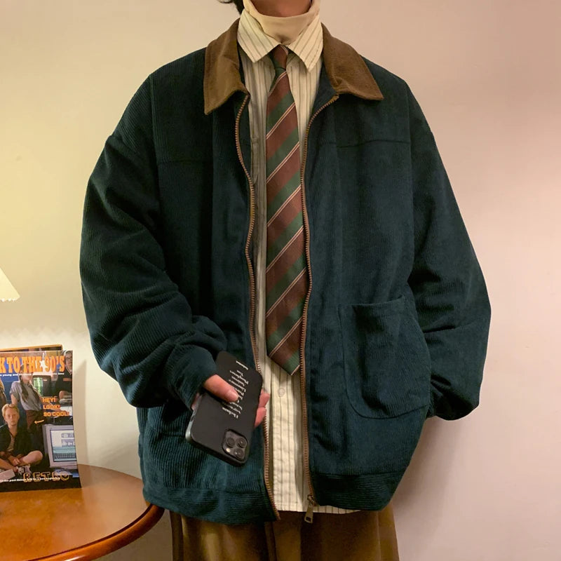 Vintage Bomber Jacket for Men Loose Cargo Windbreaker Coat