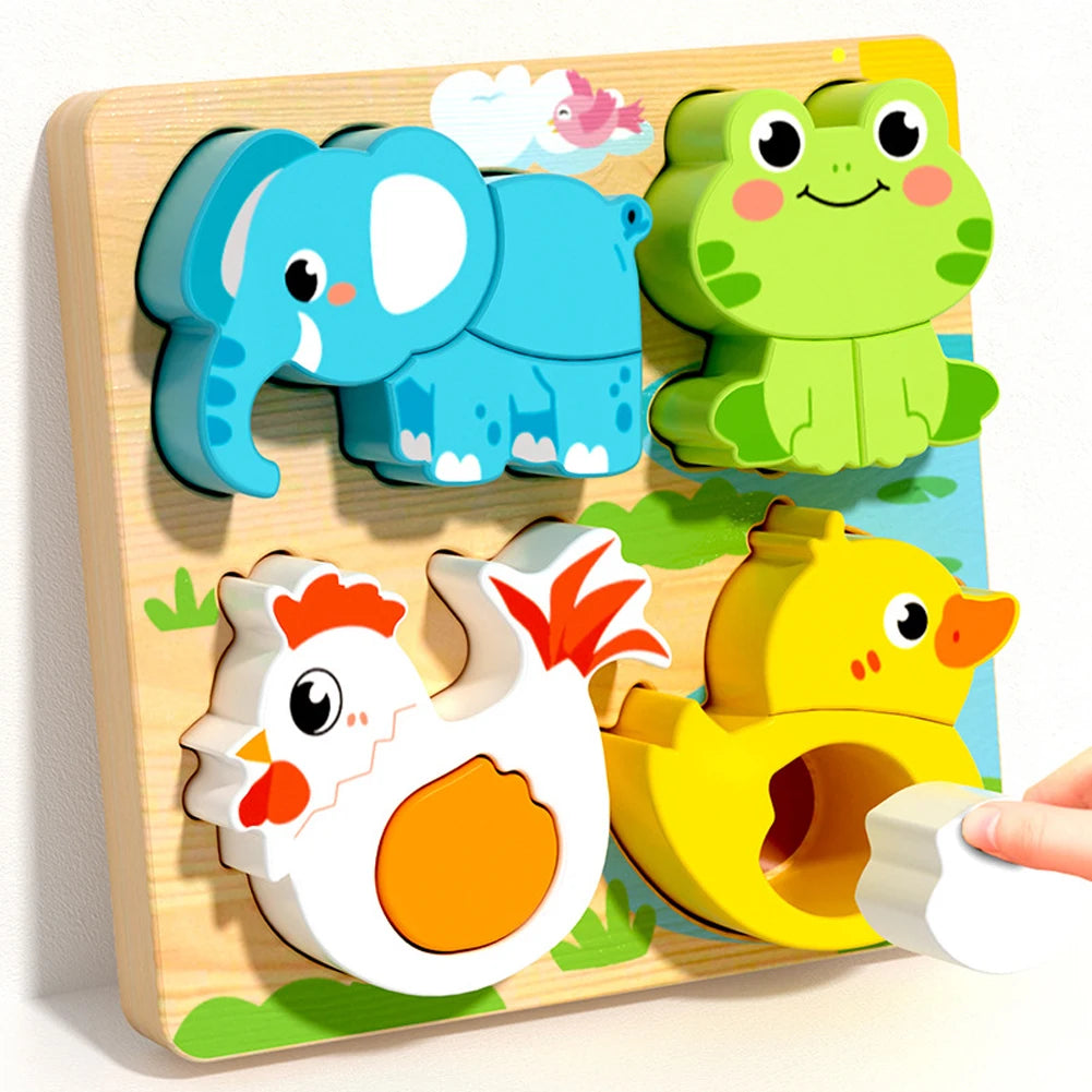 4 in 1 Wooden Animal Puzzle Educational Toy for Kids