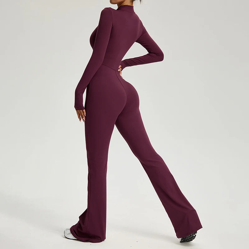 Women Long Sleeve Fitness Jumpsuit Zipper Yoga Bodysuit for Gym Workout