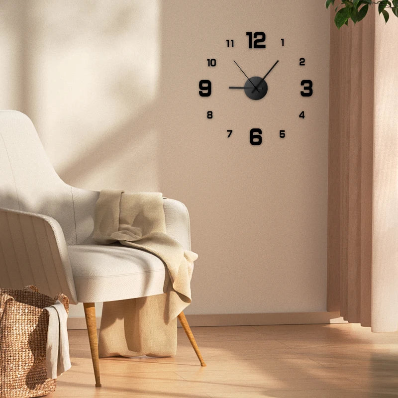 DIY Frameless Wall Clock Large 3D Wall Sticker Modern Home Decor Silent Clock