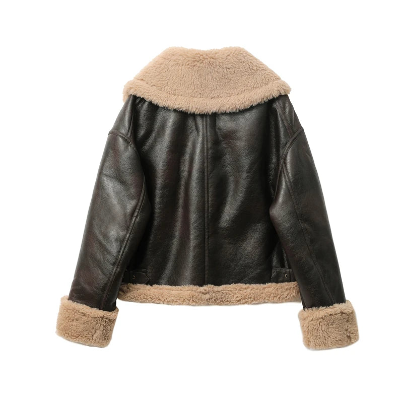 Women Thickened Double Sided Short Jacket Brown Winter Coat 2025