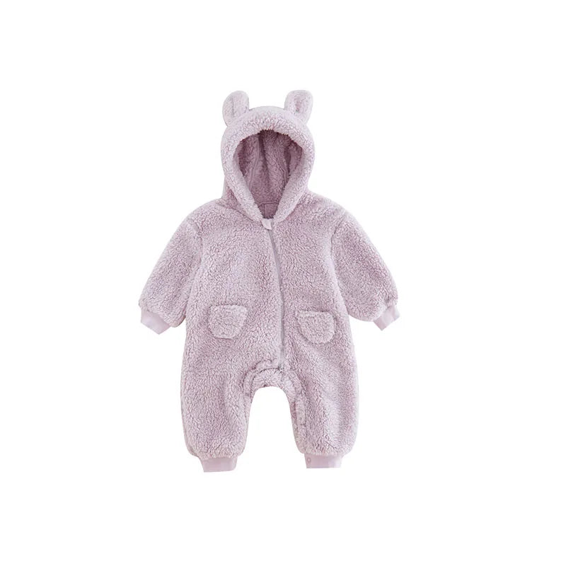 Baby Fleece Hooded Romper Warm Infant Jumpsuit