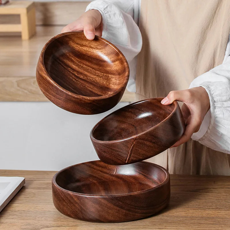 Walnut Wood Boat Bowl Solid Wooden Salad Fruit Bowl Vintage Kitchen Decor