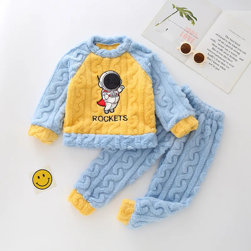Kids Superhero Flannel Pajama Set Winter Warm Long Sleeve Sleepwear
