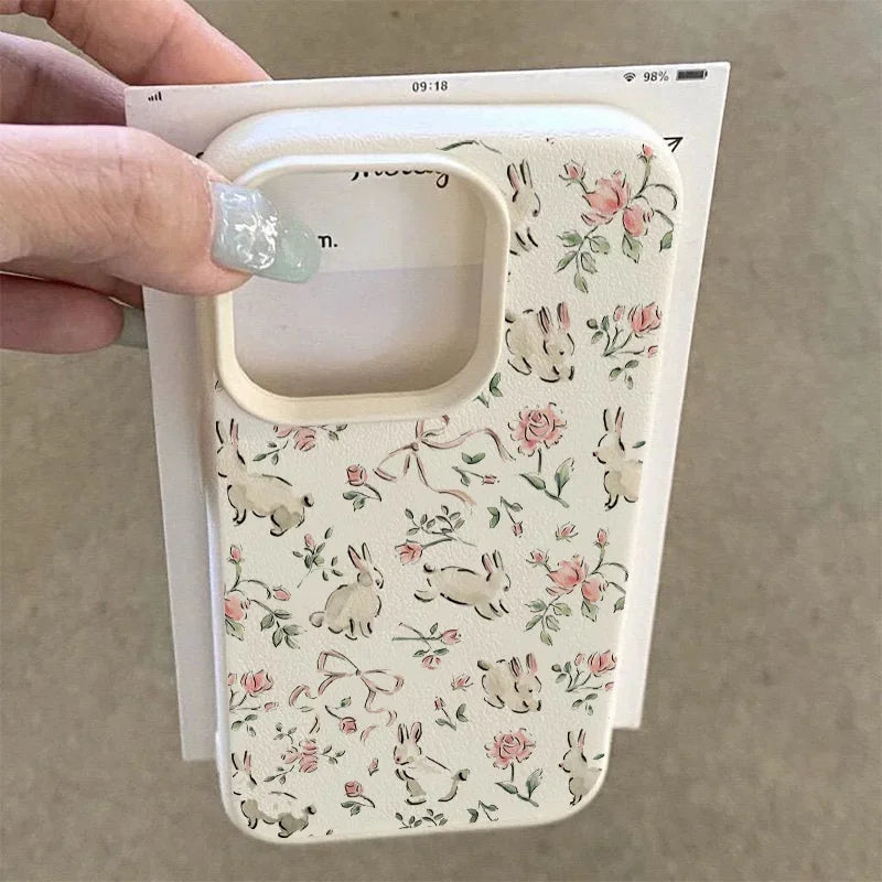 Butterfly Bunny Pink Floral Print iPhone Case