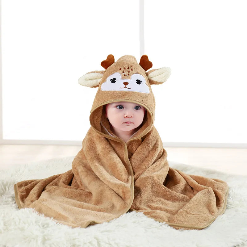 Baby Hooded Bathrobe Towel Blanket Coral Fleece Toddler Swaddle Kids Bath Wrap