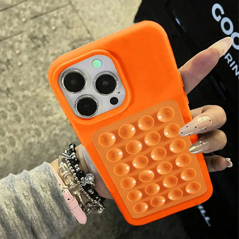 3D Suction Cup Stand Litchi Pattern iPhone Case