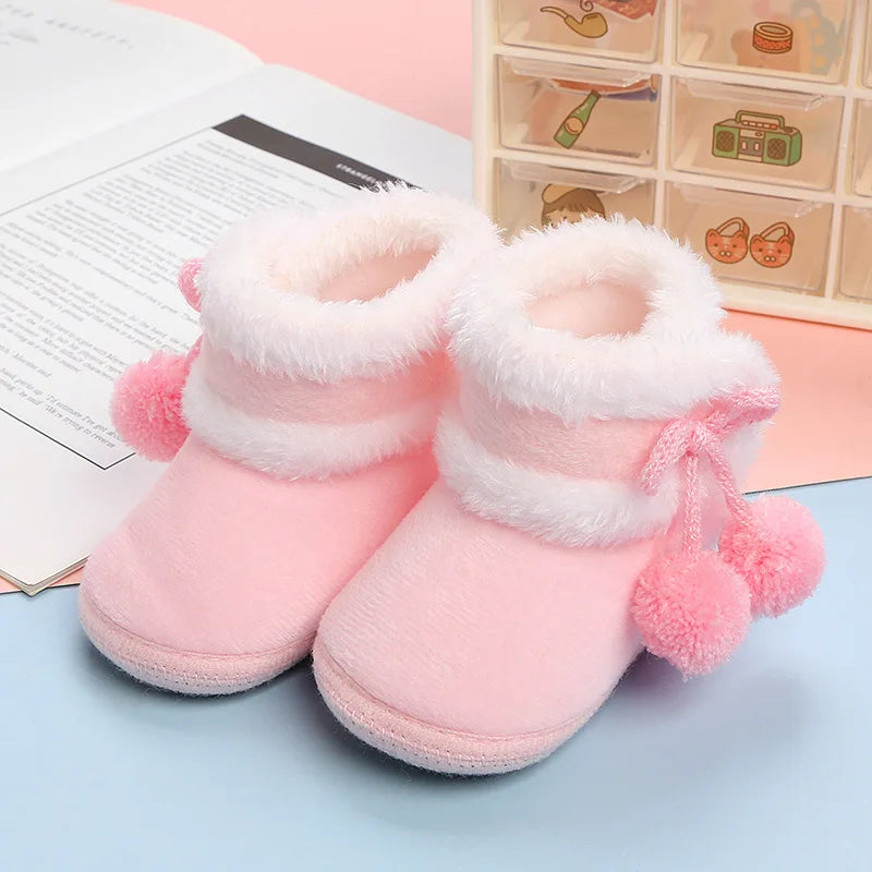 Newborn Baby Snow Boots Soft Warm Pom Pom Winter Booties