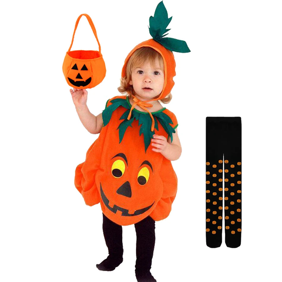 Kids Pumpkin Halloween Costume with Hat Party Cosplay Outfit