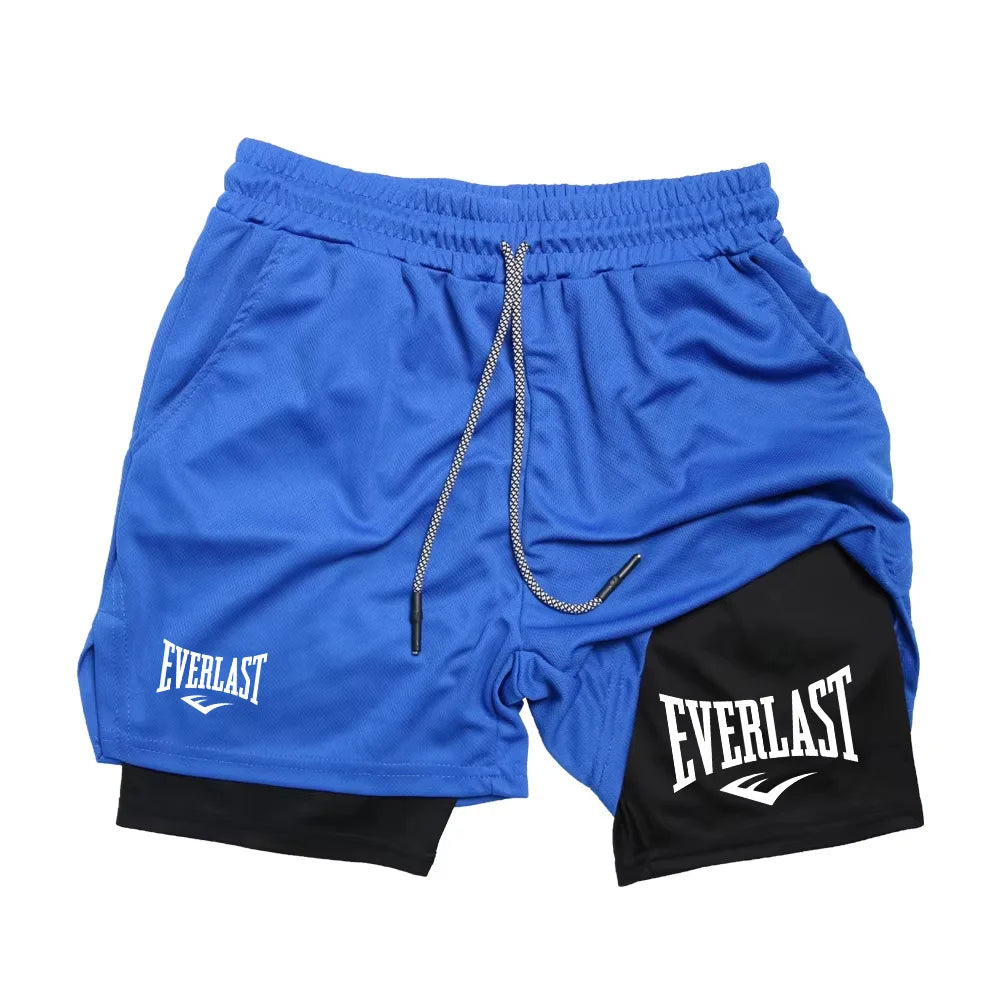 Men 2-in-1 Running Shorts Double Layer Gym Fitness Training Jogging Sport Shorts