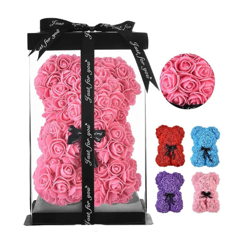 Rose Flower Teddy Bear Gift with Box for Women