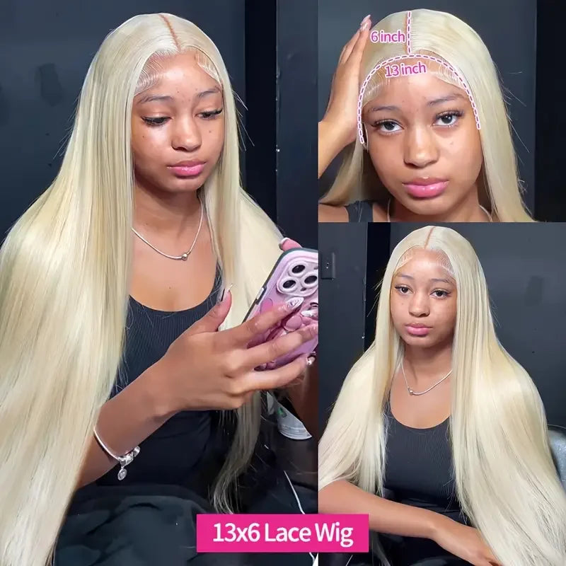613 Blonde Wig – Straight HD Lace Front Human Hair Wig (Platinum Blonde)