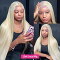 613 Blonde Wig – Straight HD Lace Front Human Hair Wig (Platinum Blonde)