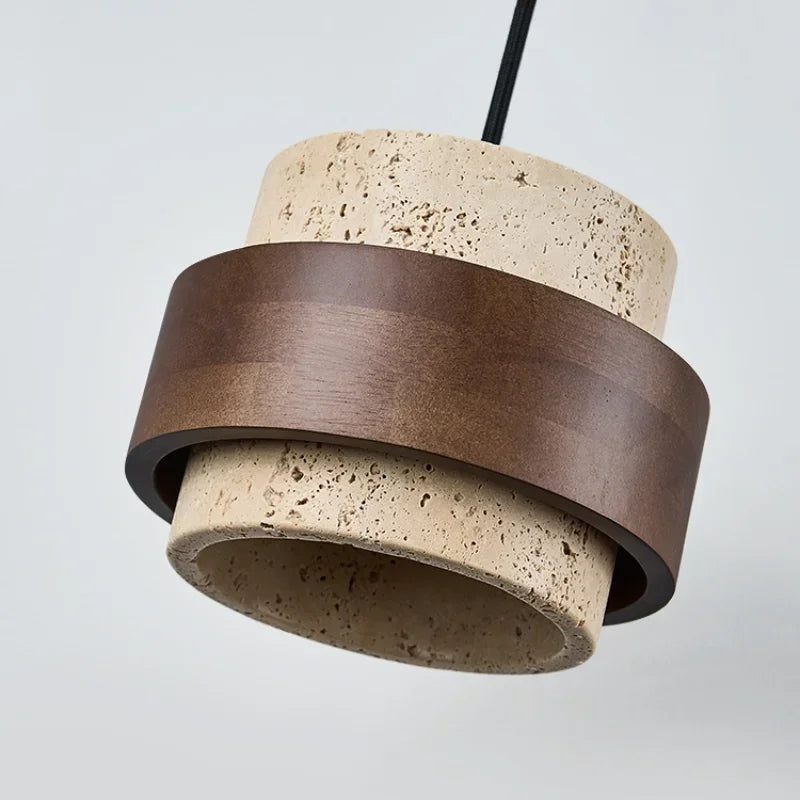 LED Pendant Lamp Small Stone and Walnut Wood Hanging Light for Bedroom Bedside Bar and Restaurant