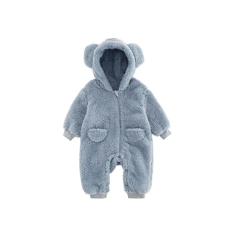 Baby Fleece Hooded Romper Warm Infant Jumpsuit