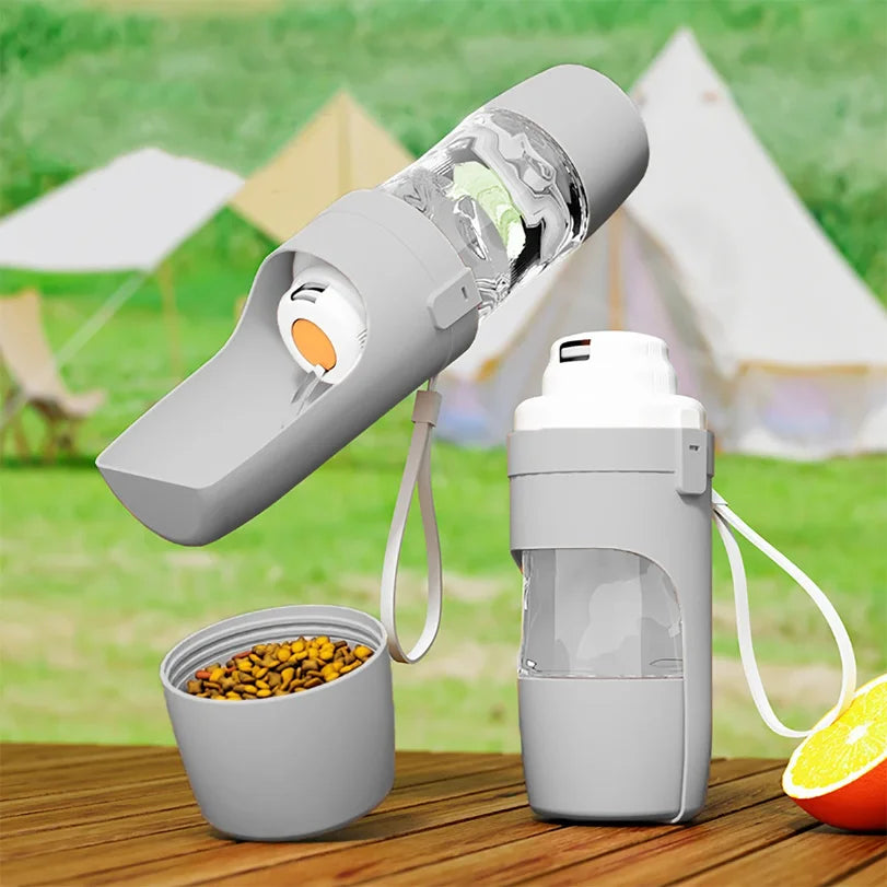Portable Pet Water Bottle with Food Storage Dog Cat Travel Feeder Bowl