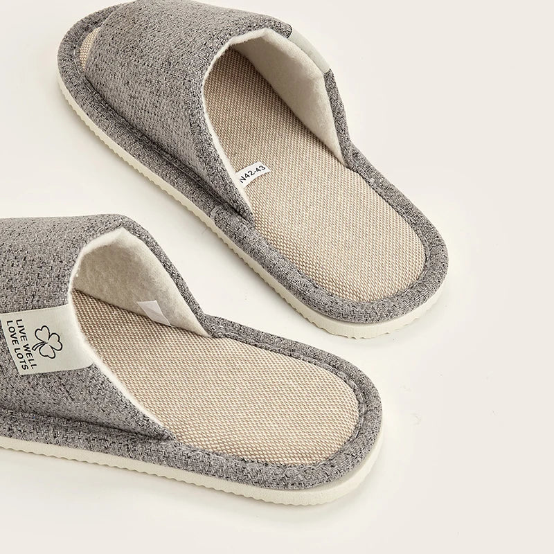Linen Home Slippers Breathable Indoor Shoes Non Slip Open Toe Summer Bedroom Slippers Women Men