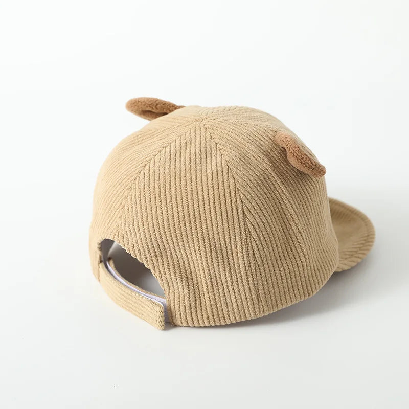 Corduroy Baby Bear Ear Hat Adjustable Toddler Baseball Cap