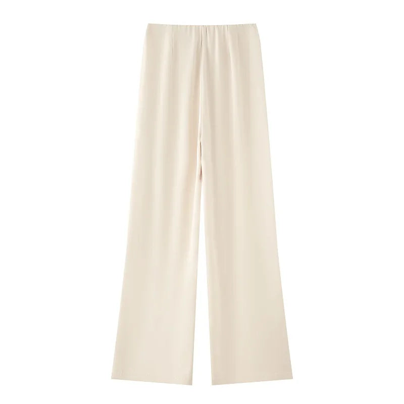Women Satin Pants Set High Waist Straight Leg 2 Piece Outfit