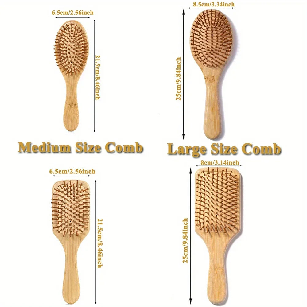 Bamboo Paddle Hair Comb Air Cushion Anti Static Detangling Scalp Massage Comb