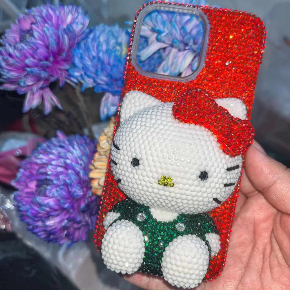 Christmas Hello Kitty Rhinestone Crystal Chain Transparent iPhone Case