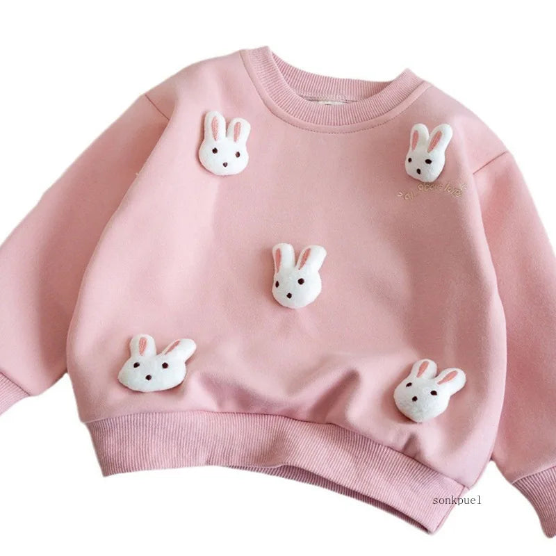 Girls Rabbit Pullover Sweatshirt Cute 3D Cartoon Spring Autumn Top