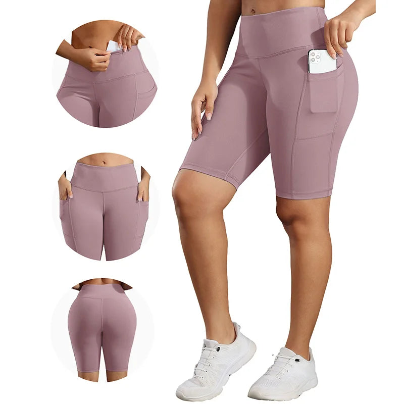 Women’s Butt Lift Workout Shorts with 3 Pockets Stretch Athletic Gym Shorts