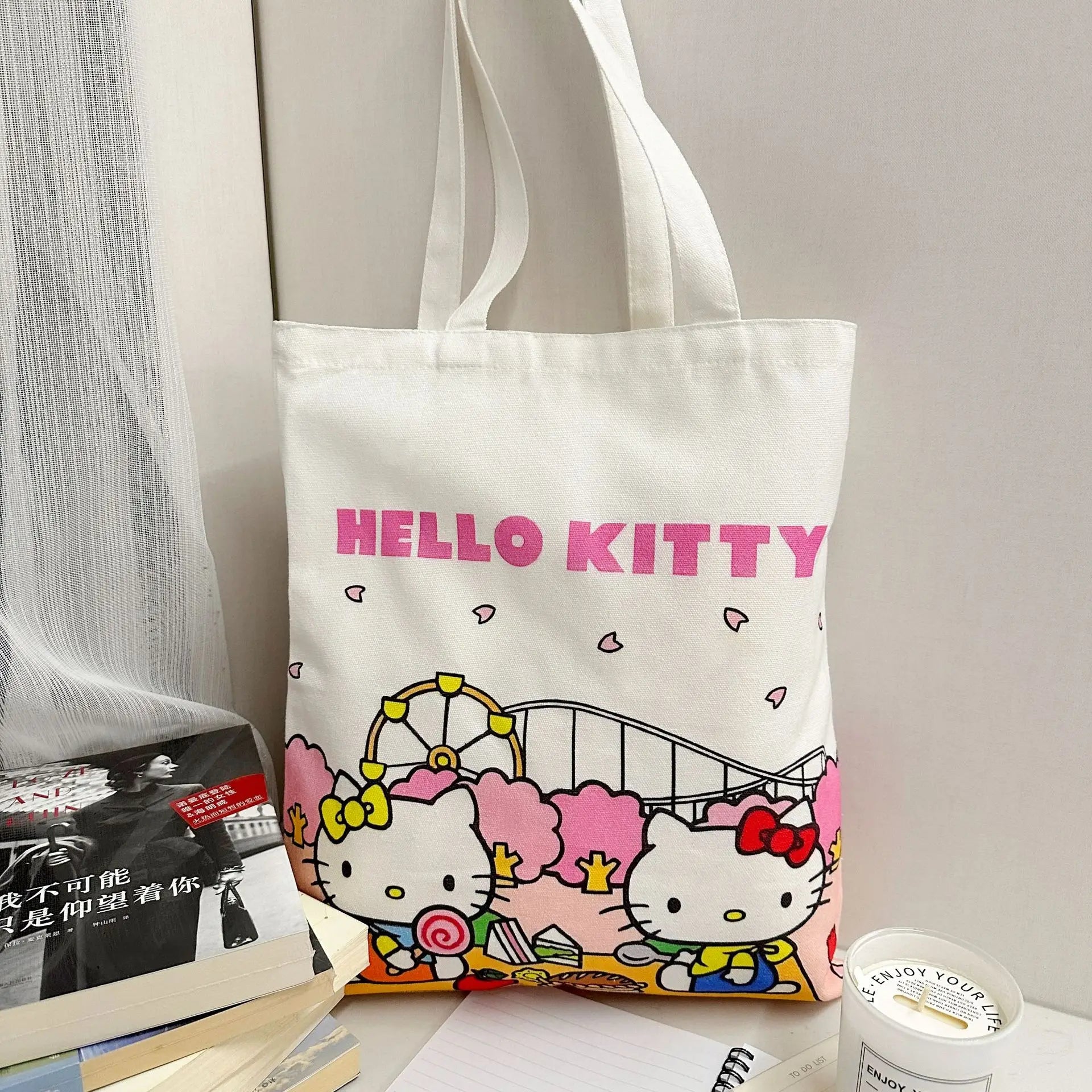 Hello Kitty Large Capacity Canvas Shoulder Handbag Cartoon Commuter Satchel