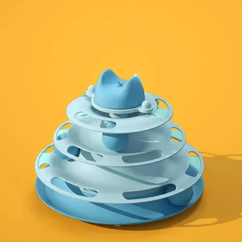 Four Layer Cat Rotating Ball Tower Toy with Feather Stick
