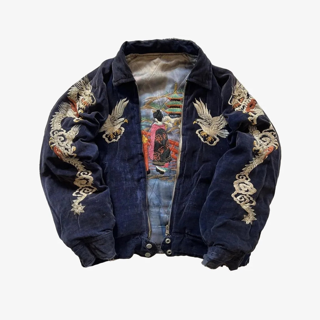 Dragon Bomber Jacket Y2K Fleece Zipper Coat