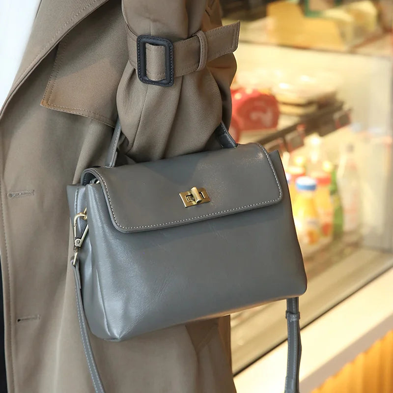 Vintage Genuine Leather Crossbody Bag for Women Top Handle Satchel