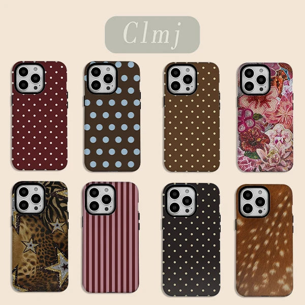 Brown Red Polka Dots Double Layer iPhone Case