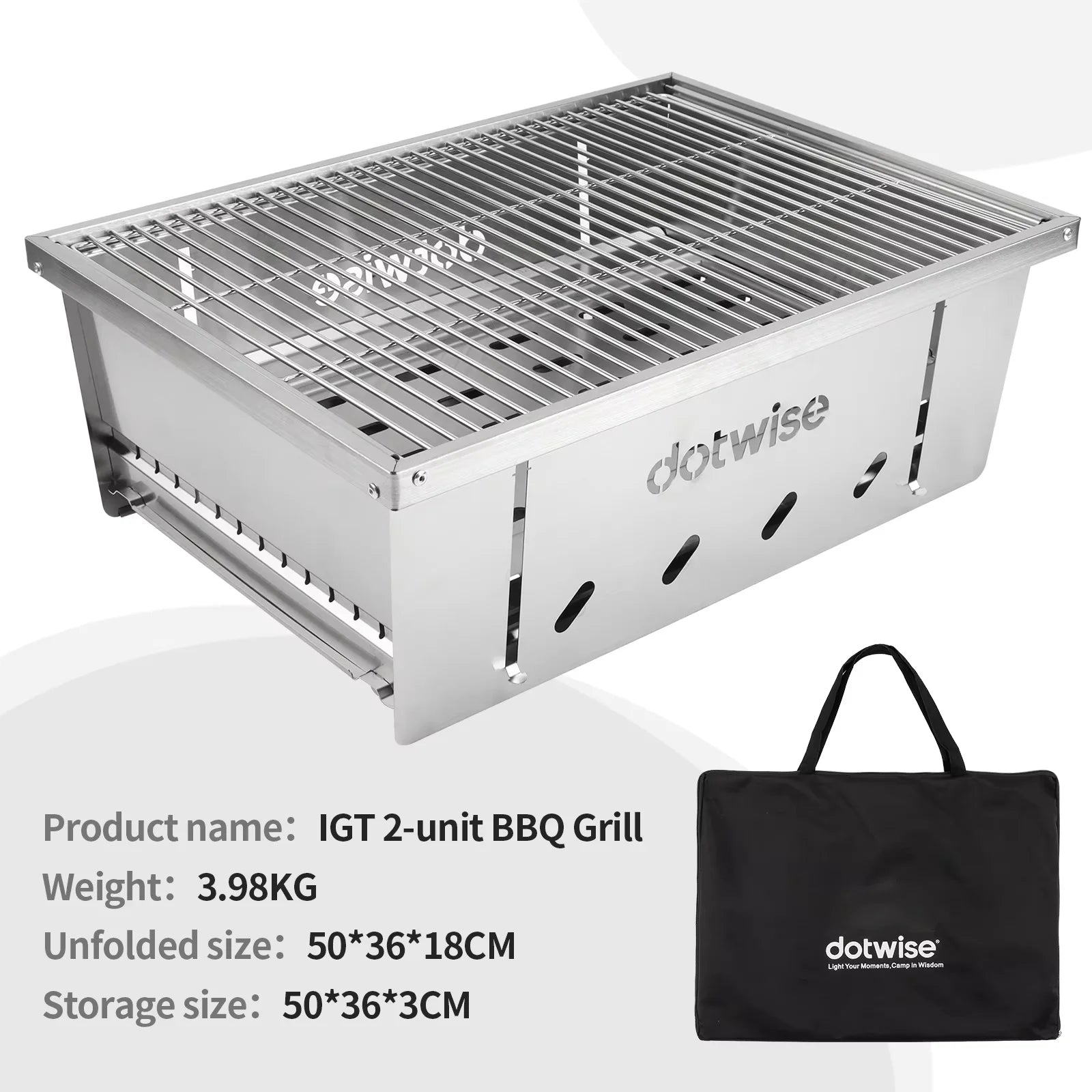 304 Stainless Steel Folding BBQ Grill Portable Outdoor Camping Firewood Stove with Carry Bag