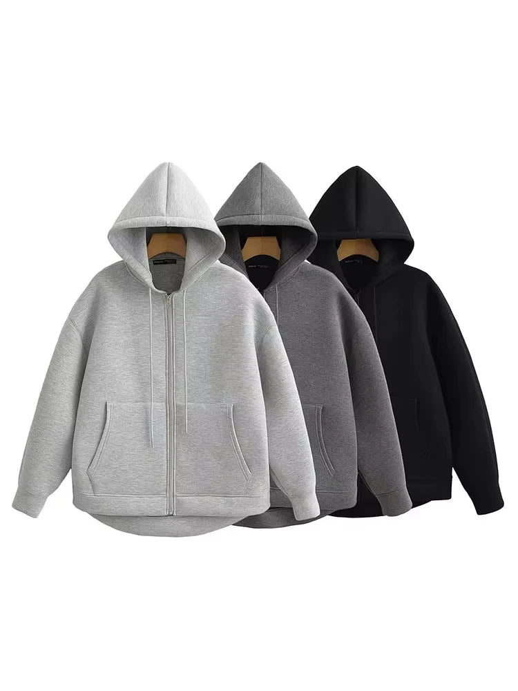 Women Oversize Zip Up Hoodie Jacket High Street Loose Sweatshirt Coat